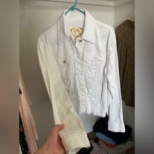 MICHAEL KORS White Denim Collared Jacket- Cropped, fray hem, spring summer!